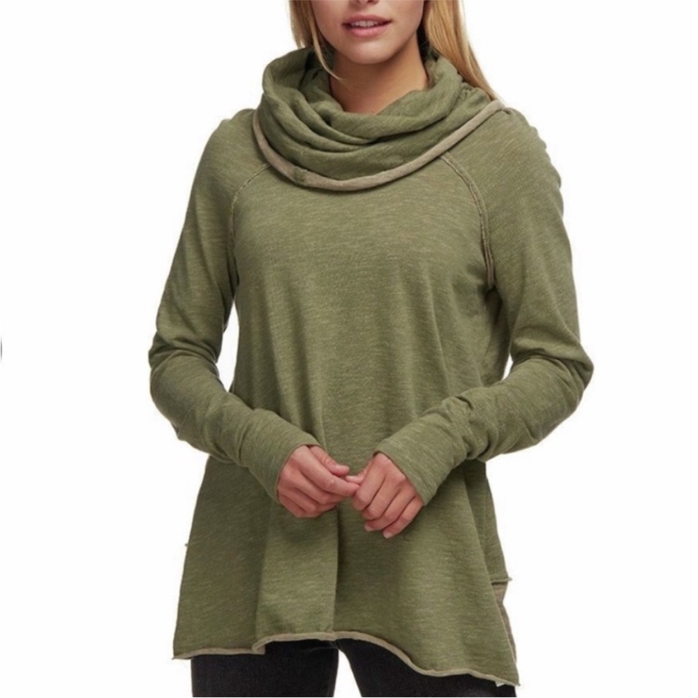 Free People Beach Cowl Neck Green Space Dye Two Tone Sweater NWOT